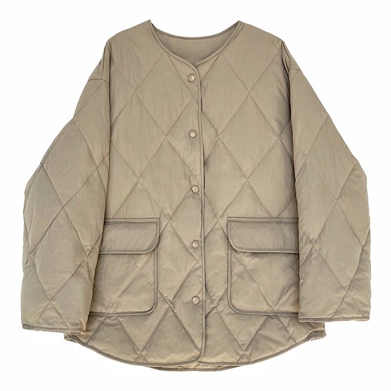 Rhombus Down Jacket Ladies Könnyű Vékony Laza Meleg Baseball Kabát