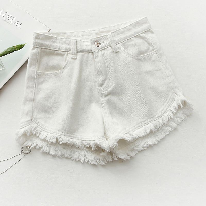 Slim Fit Candy Color Farmer Rövidnadrág Női Raw Edges Tassel Shorts Hot Pants