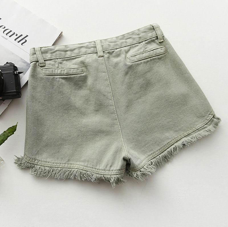 Slim Fit Candy Color Farmer Rövidnadrág Női Raw Edges Tassel Shorts Hot Pants