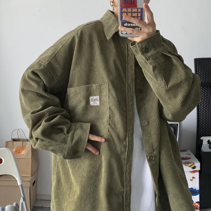 Corduroy Jacket Férfi Ing Meleg Bő Hosszú Ujjú