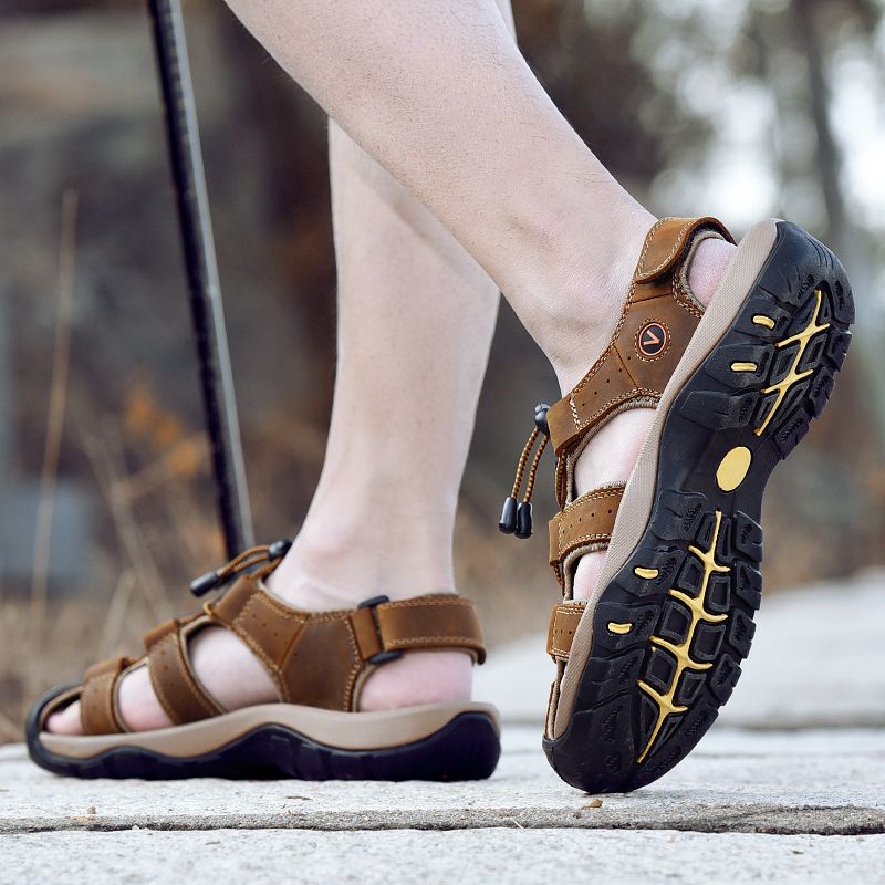 Új Sandals Férfi Bőr Baotou Papucs Outdoor Sport Nyári Lapos Cipők