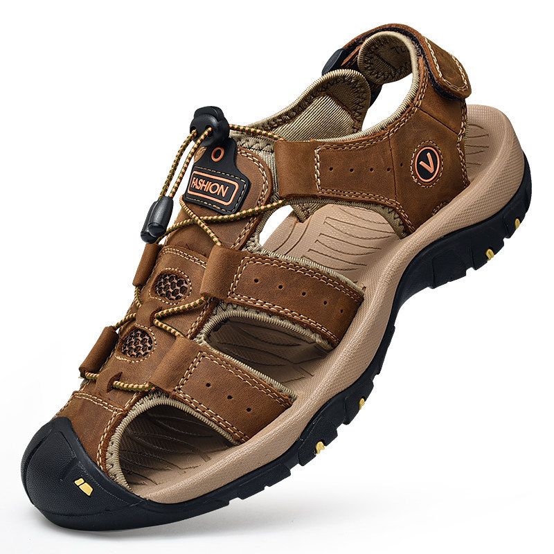 Új Sandals Férfi Bőr Baotou Papucs Outdoor Sport Nyári Lapos Cipők