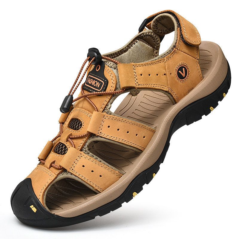 Új Sandals Férfi Bőr Baotou Papucs Outdoor Sport Nyári Lapos Cipők