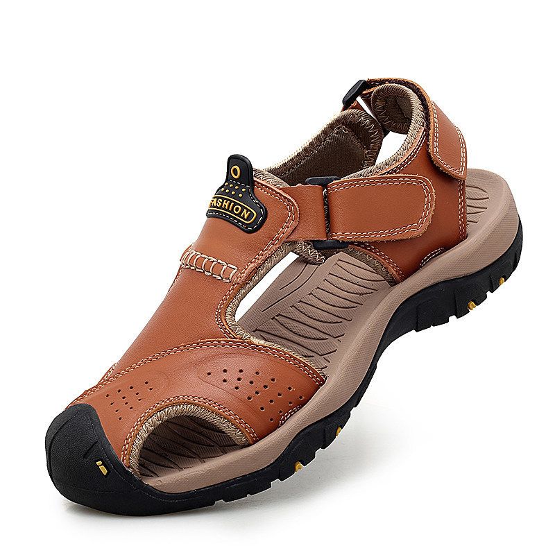 Új Sandals Férfi Bőr Baotou Papucs Outdoor Sport Nyári Lapos Cipők