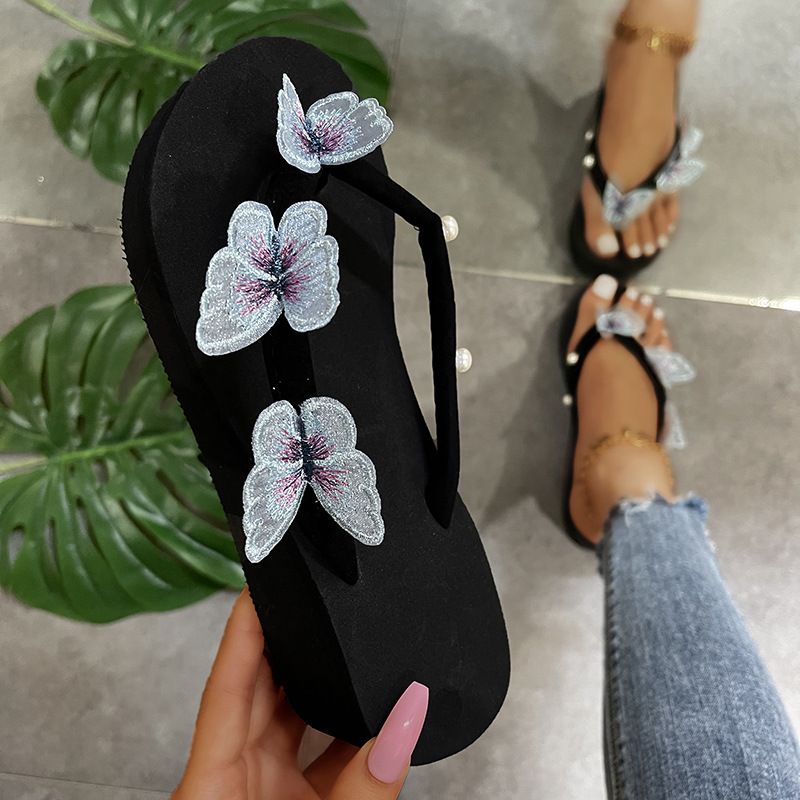 Új Butterfly Flip-flops Női Vastag Alsó Ék Egyszavas Övgyöngy Nagy Méretű Strandszandál Papucs