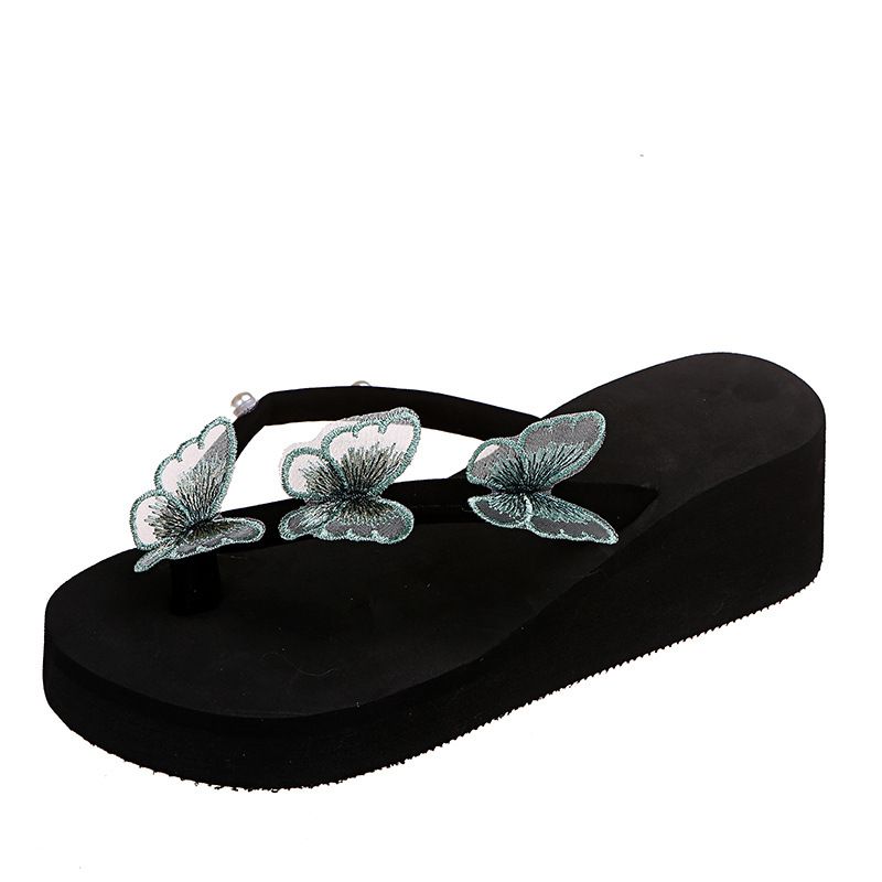 Új Butterfly Flip-flops Női Vastag Alsó Ék Egyszavas Övgyöngy Nagy Méretű Strandszandál Papucs