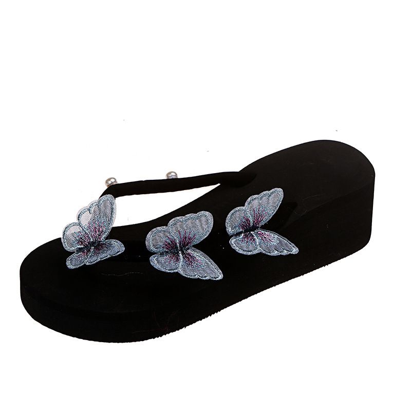 Új Butterfly Flip-flops Női Vastag Alsó Ék Egyszavas Övgyöngy Nagy Méretű Strandszandál Papucs