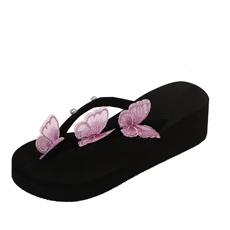 Új Butterfly Flip-flops Női Vastag Alsó Ék Egyszavas Övgyöngy Nagy Méretű Strandszandál Papucs