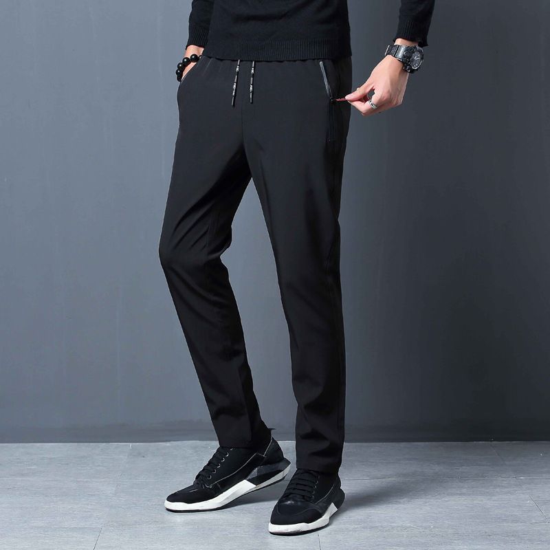 Nadrág Férfi Slim Fit Trendi Fekete Melegítőnadrág Laza Kis Lábú Egyenes Karcsú Szabású