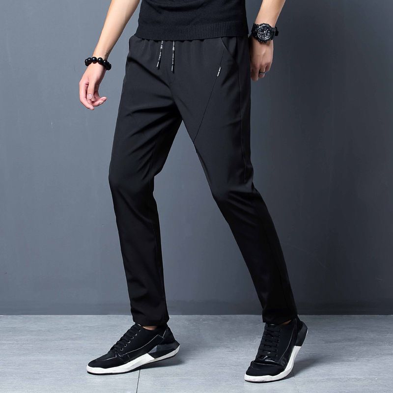 Nadrág Férfi Slim Fit Trendi Fekete Melegítőnadrág Laza Kis Lábú Egyenes Karcsú Szabású