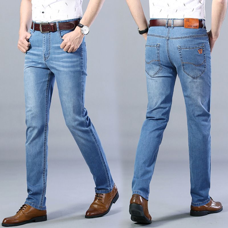 Vékony Stretch Jeans Férfi Trend Bő Egyenes Lábú Nadrág