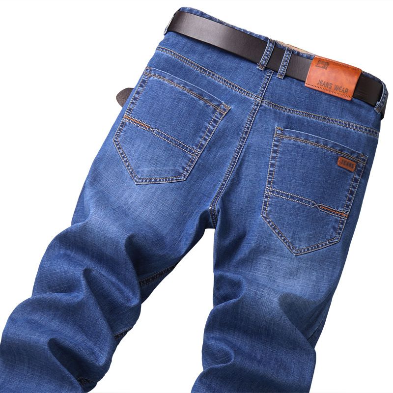 Vékony Stretch Jeans Férfi Trend Bő Egyenes Lábú Nadrág