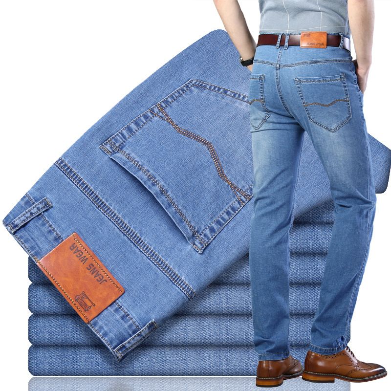 Vékony Stretch Jeans Férfi Trend Bő Egyenes Lábú Nadrág