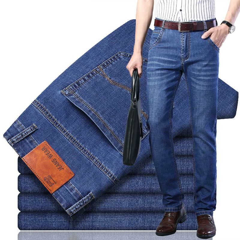 Vékony Stretch Jeans Férfi Trend Bő Egyenes Lábú Nadrág