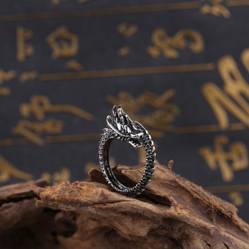 Retro Dragon Ring Férfi Domináns Egy Nyílással Divatos És Női Mutatóujj Gyűrű