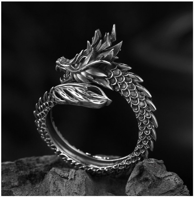 Retro Dragon Ring Férfi Domináns Egy Nyílással Divatos És Női Mutatóujj Gyűrű