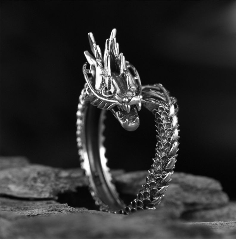 Retro Dragon Ring Férfi Domináns Egy Nyílással Divatos És Női Mutatóujj Gyűrű