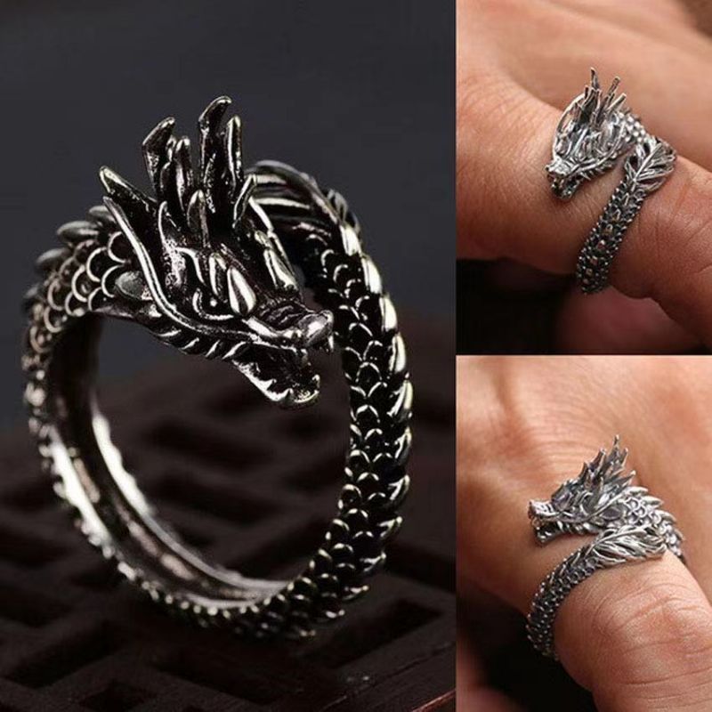 Retro Dragon Ring Férfi Domináns Egy Nyílással Divatos És Női Mutatóujj Gyűrű