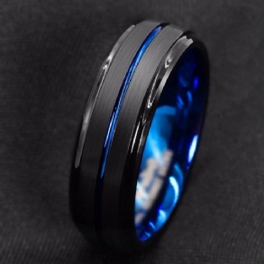 Rozsdamentes Acél Fekete Hornyolt Gyűrű Belső Kék Férfi Divatgyűrű