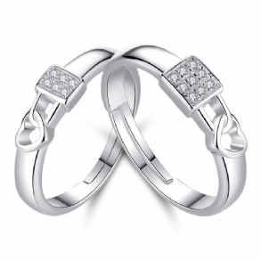 S925 Ezüst Zár Szív Pár Gyűrűk Egy Pár Szerelmes Férfi És Női Páros Gyűrű Évfordulós Ajándék