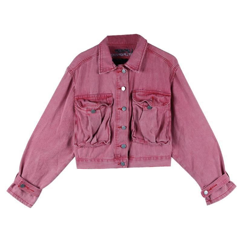 Jacket Ladies Pink Vékony Farmer Dzseki Retro Short