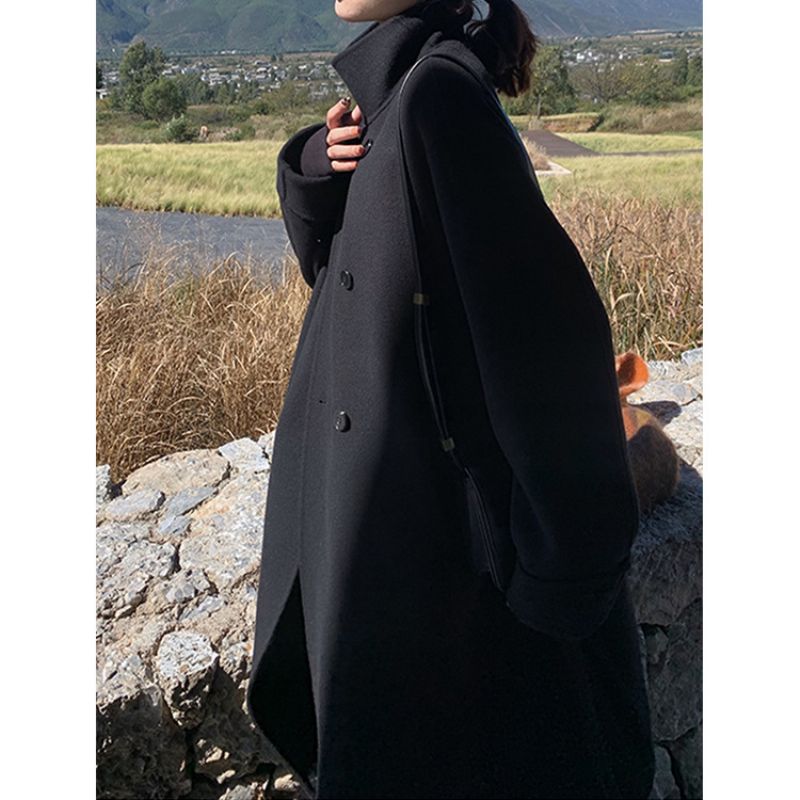 2023-as Laza Fűzős Gyapjúkabát Közepes Hosszúságú Női Kabát