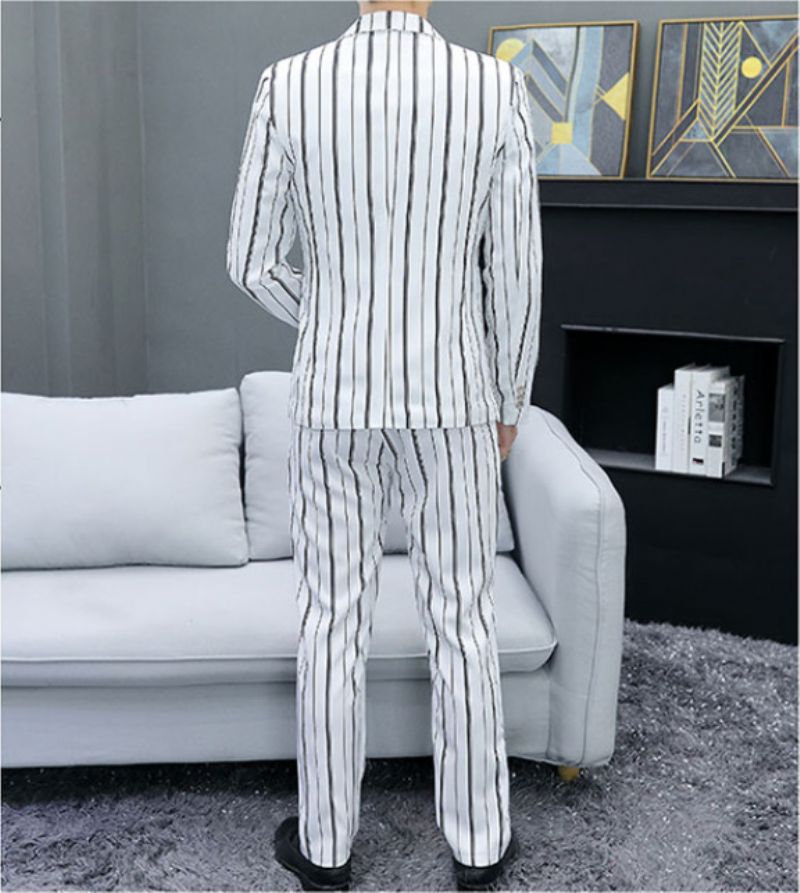 Öltönyök Férfi Stripes Ifjúsági Alkalmi Kétrészes Slim Fit Dzsekik