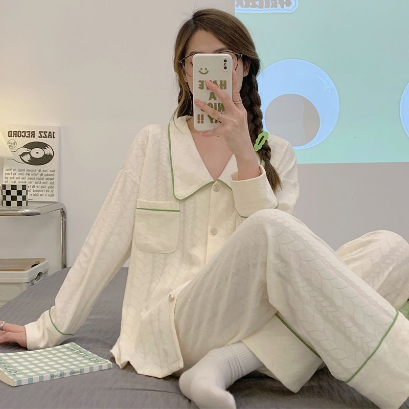 Női Pizsama Loungewear Jacquard Pamut Alkalmi Hosszú Ujjú Öltönyök