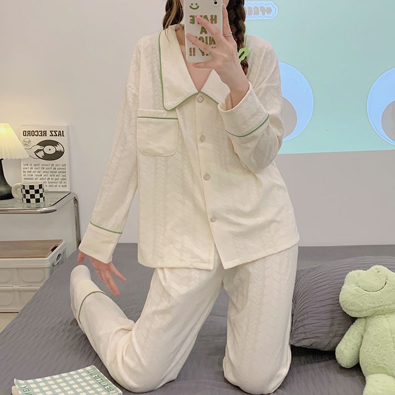 Női Pizsama Loungewear Jacquard Pamut Alkalmi Hosszú Ujjú Öltönyök