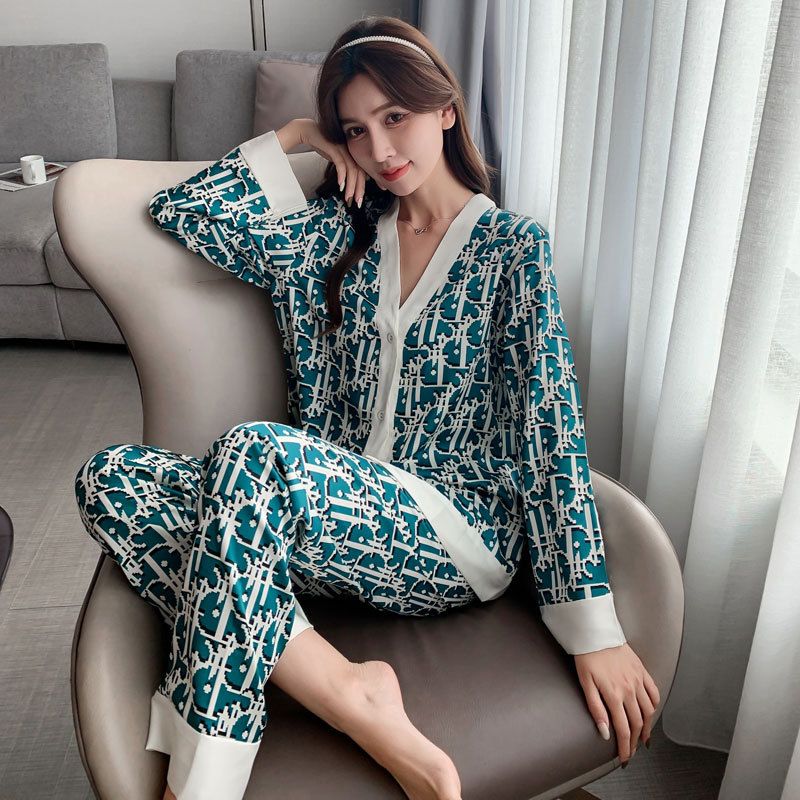 Női Pizsama Retro Fashion Loungewear Hosszú Ujjú Kardigán Szett