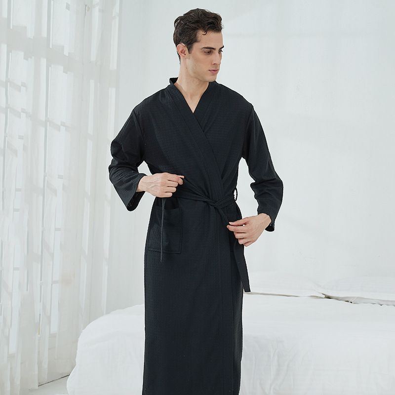 Fürdőköpeny Vékony Hálóingek Long Sections Loungewear Férfi