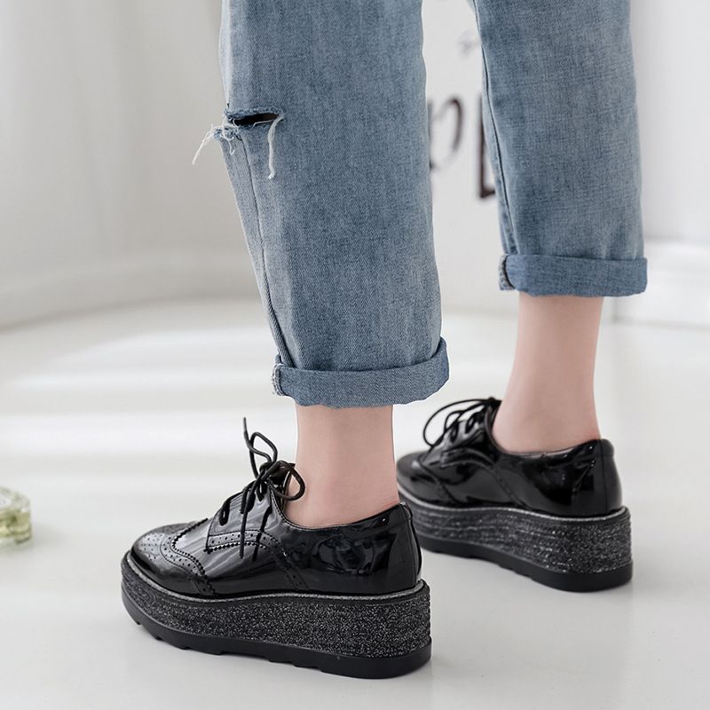 Divat Brogues Gravírozott Ruha Cipők Fűzős Platform Wedge Flat Alkalmi