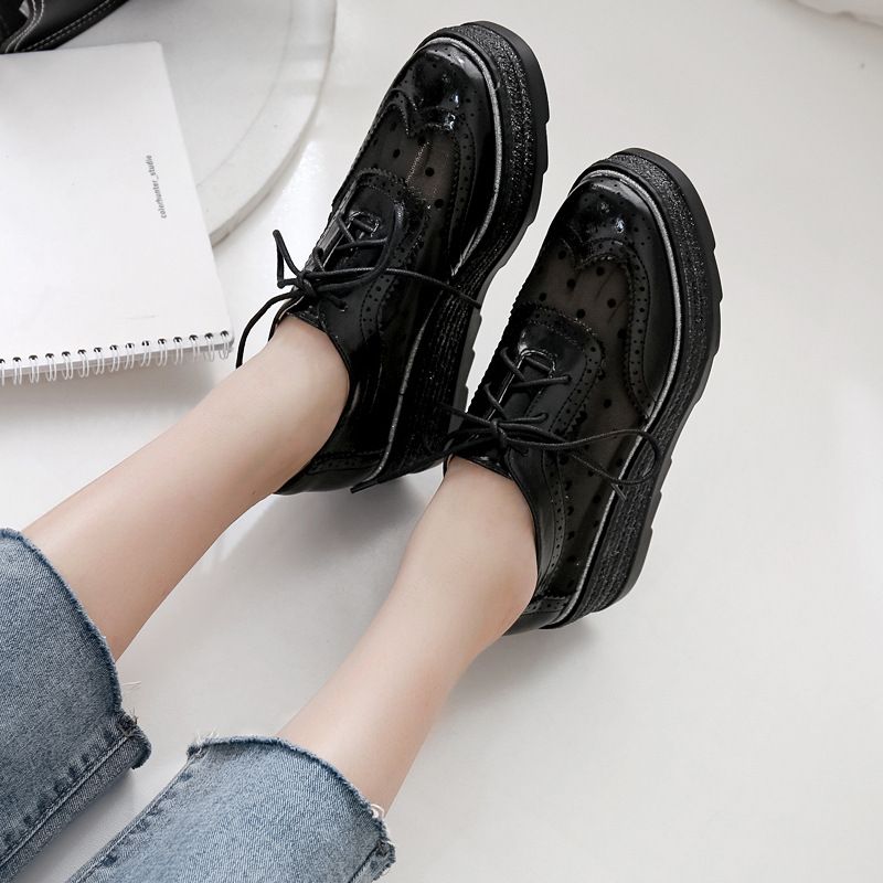 Divat Brogues Gravírozott Ruha Cipők Fűzős Platform Wedge Flat Alkalmi