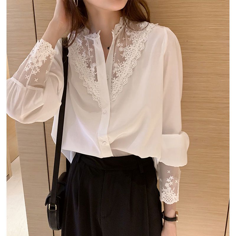 Lace Ladies Shirt Inner Scheming Top Chiffon Splicing