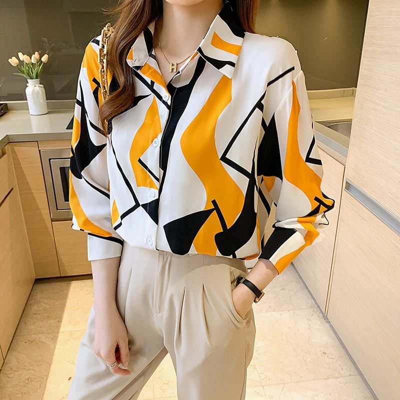 Női Ing Hosszú Ujjú Chiffon Fashion Slim Print