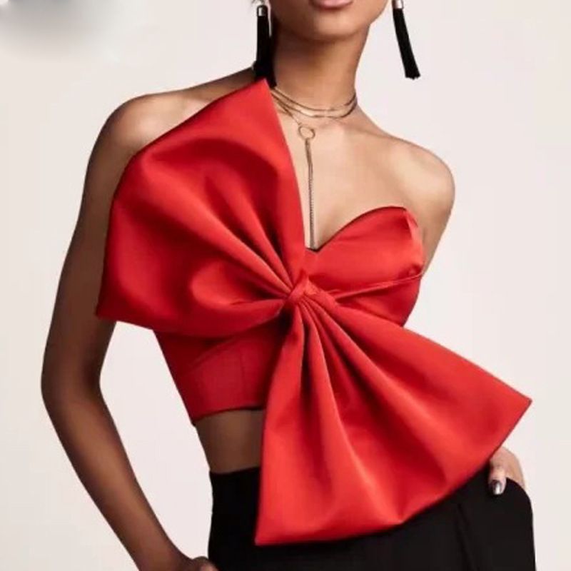 Szexi Blúz Bowknot Crop Top